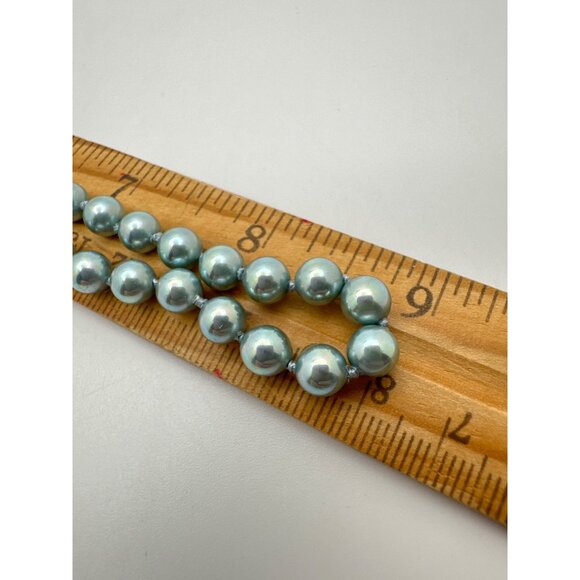 Vintage Inspired Blue Pearl Necklace Simulated Silver-Tone Clasp 6.3mm Beads - Picture 7 of 7